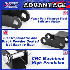 KSP PERFORMANCE shock extender mounted on axle demonstrating corrected geometry