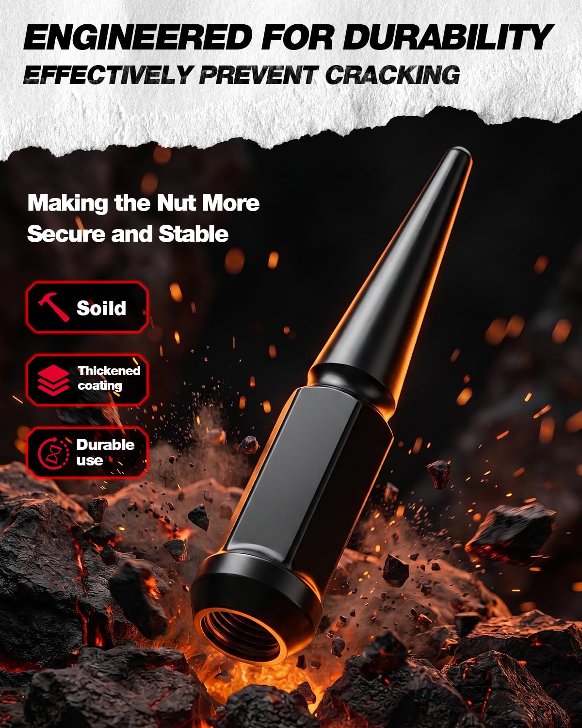 KSP PERFORMANCE side profile of bulge acorn lug nut showing conical seat fit for wheel safety