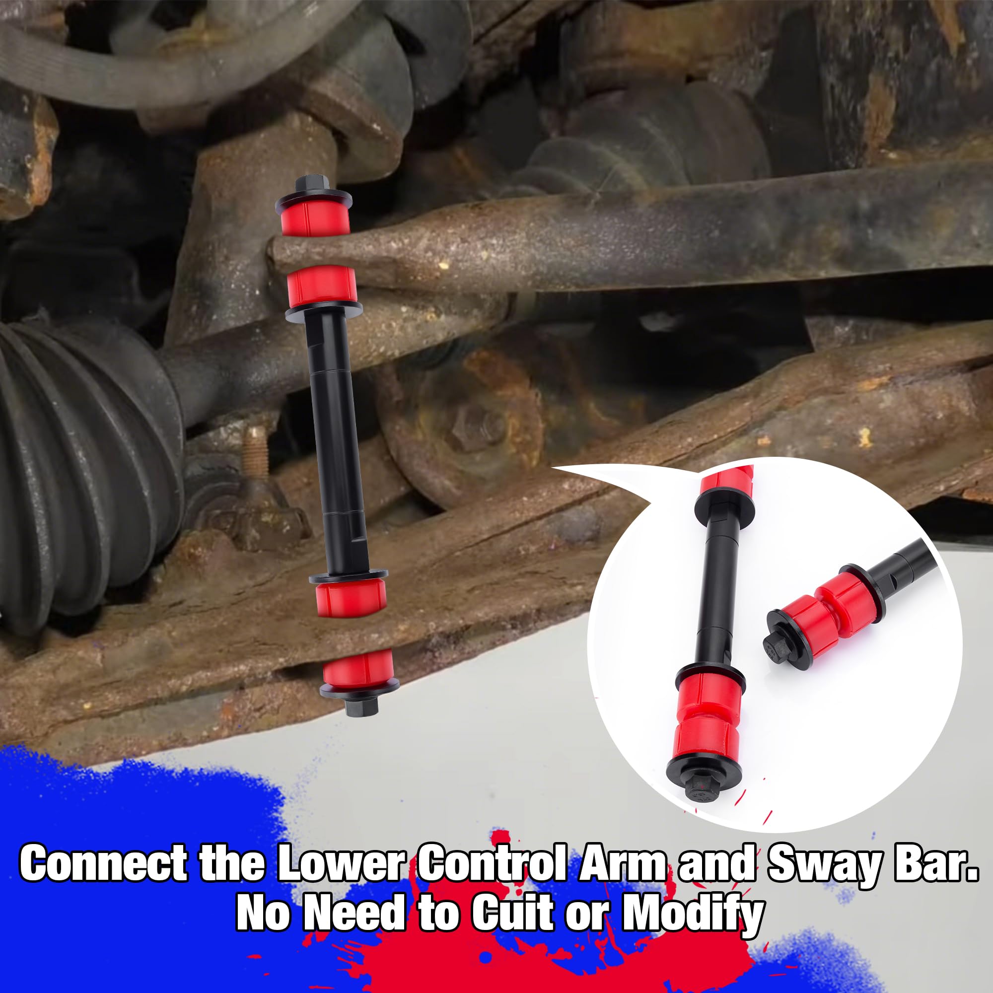 KSP PERFORMANCE end link beside ruler showing adjustable 0-3 inch scale for lifts