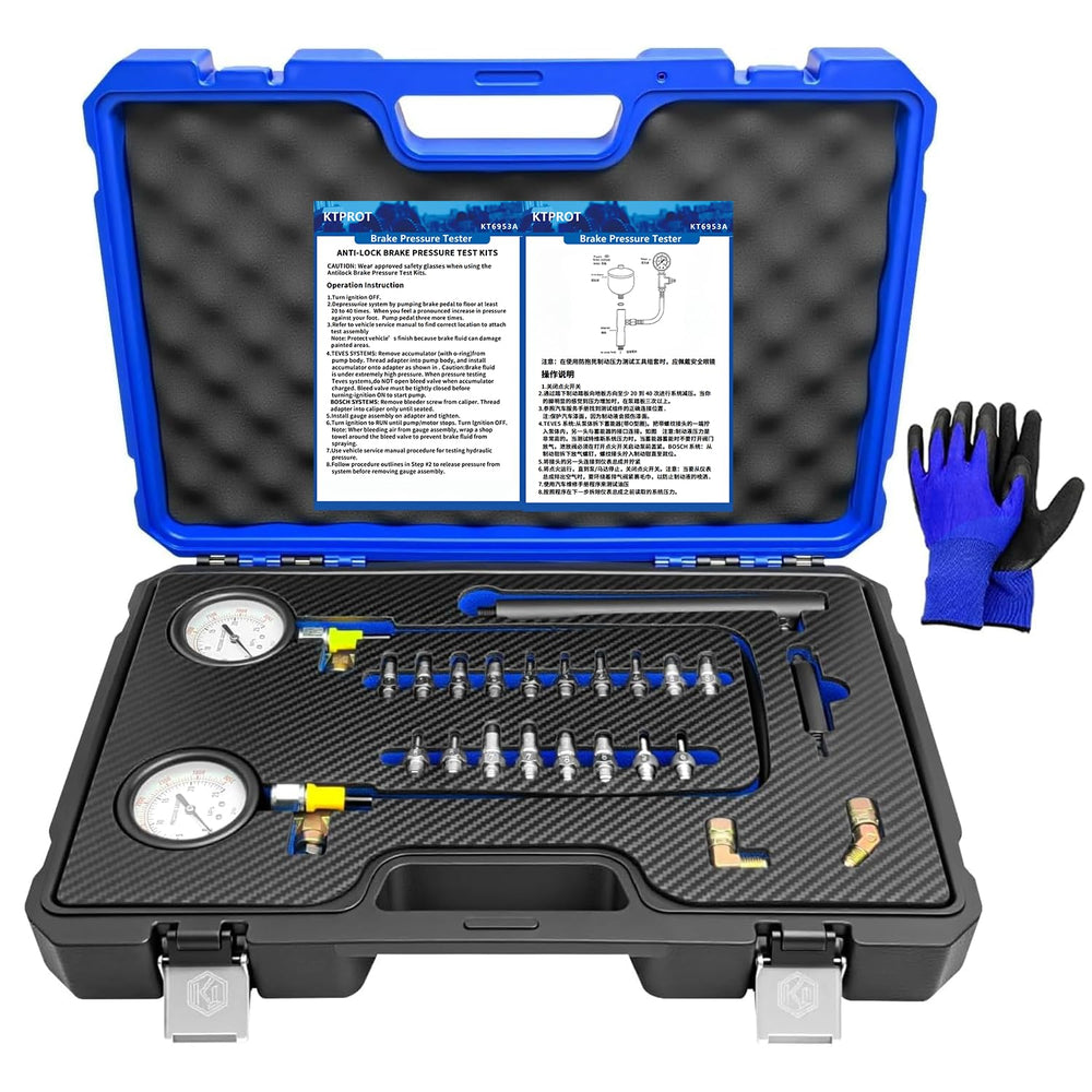 KTTOOL brake pressure tester front view showing kit and case for easy storage