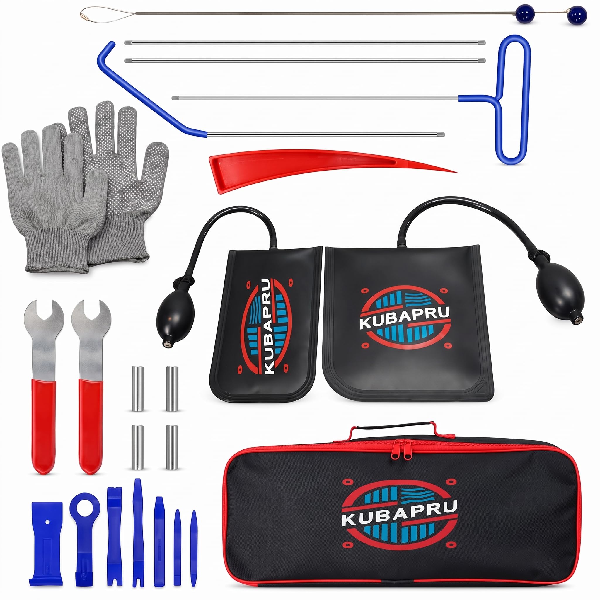 Kubapru front view of full 22-piece kit showing organized tools and bag for quick access