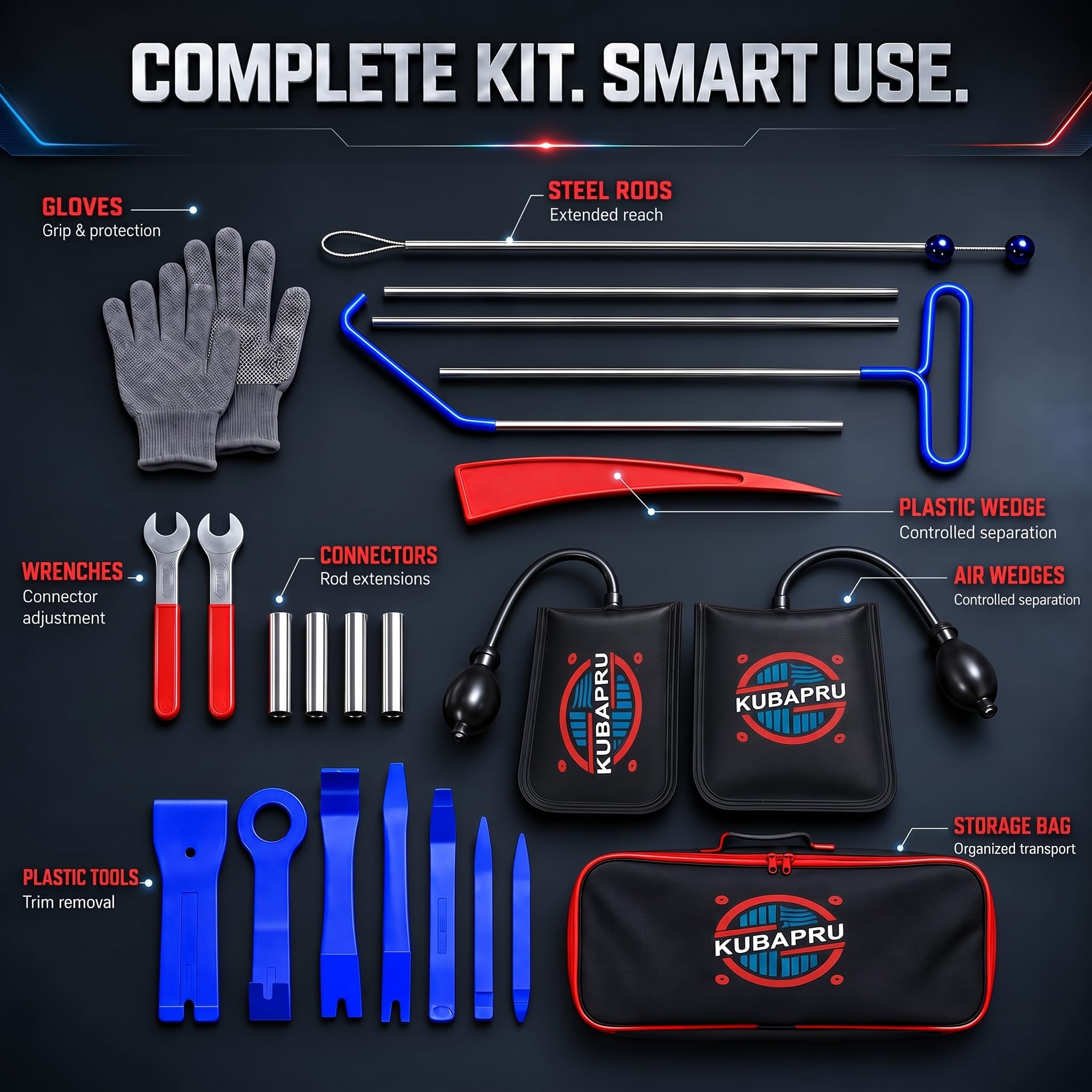 Kubapru long-reach hook tool retrieving clips, demonstrating safe fastener removal