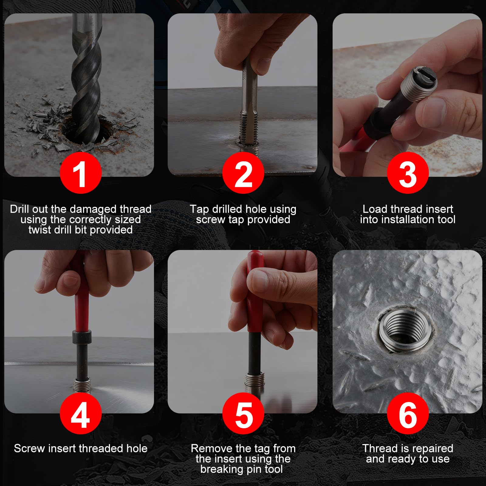 KUNGJUER breaking pin tool removing tang cleanly to leave a ready-to-use M12 thread