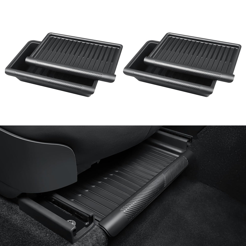 KUNIST front view of under seat storage boxes showing tidy organization benefit