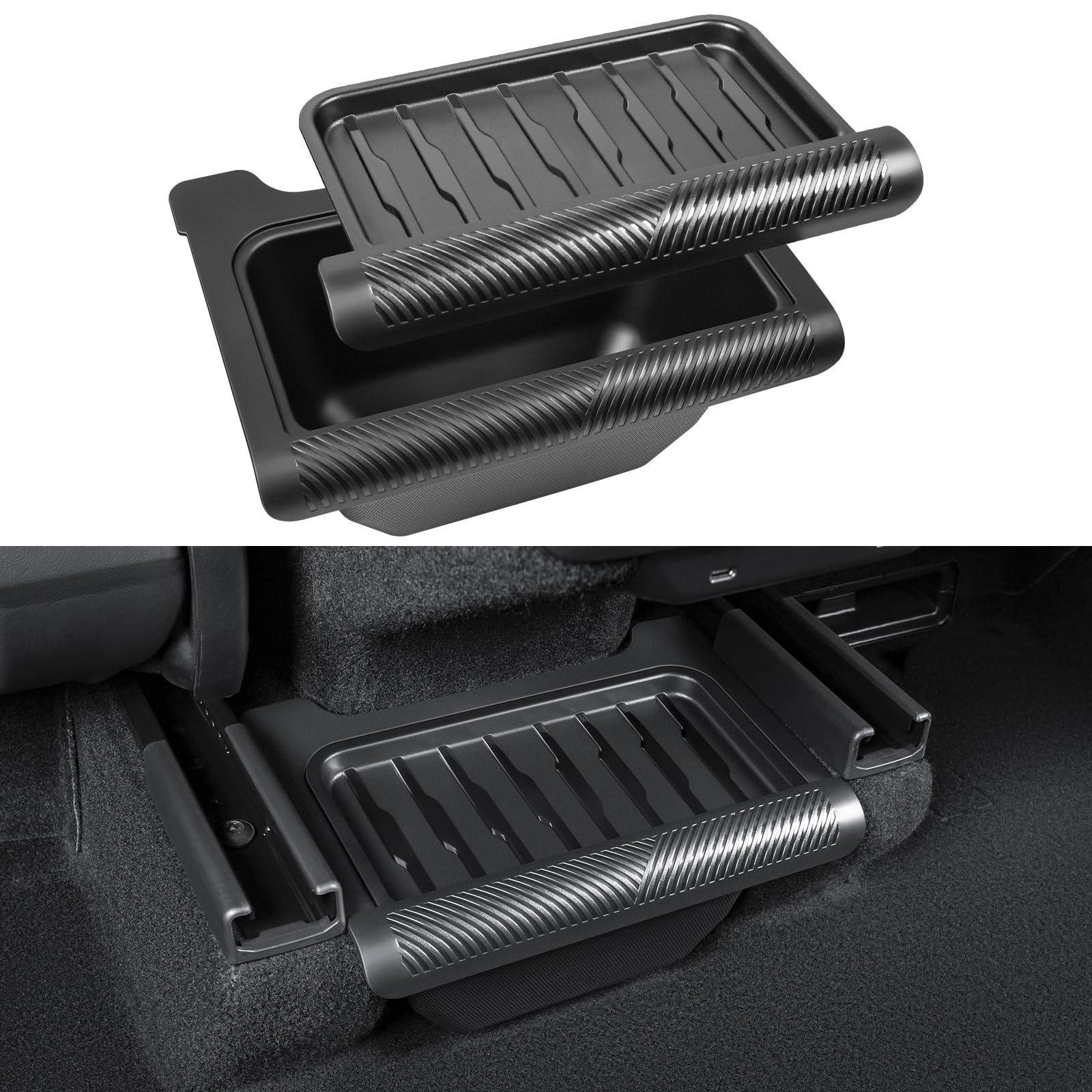 KUNIST front view showing snug fit under Model Y Juniper vents, keeps rear tidy