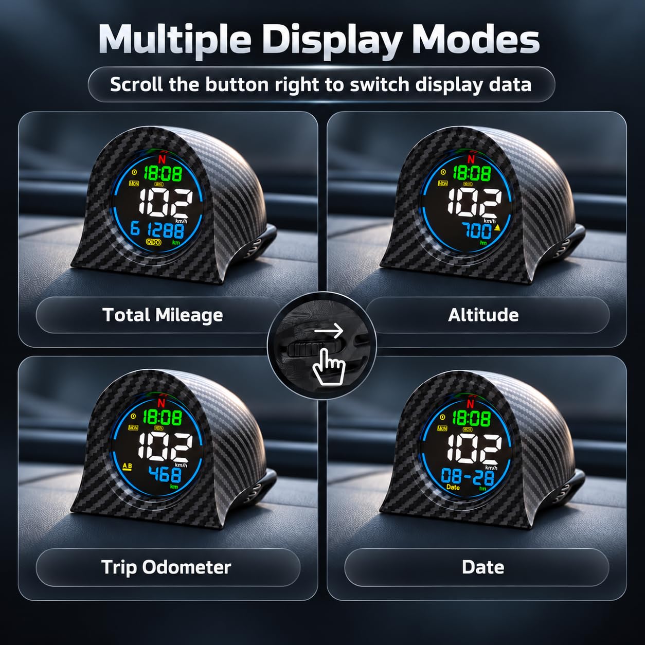 KUOWEIHUD soft night-mode brightness for non-distracting night driving