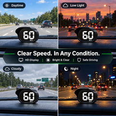 KUOWEIHUD mounted on dashboard demonstrating unobstructed road visibility benefit