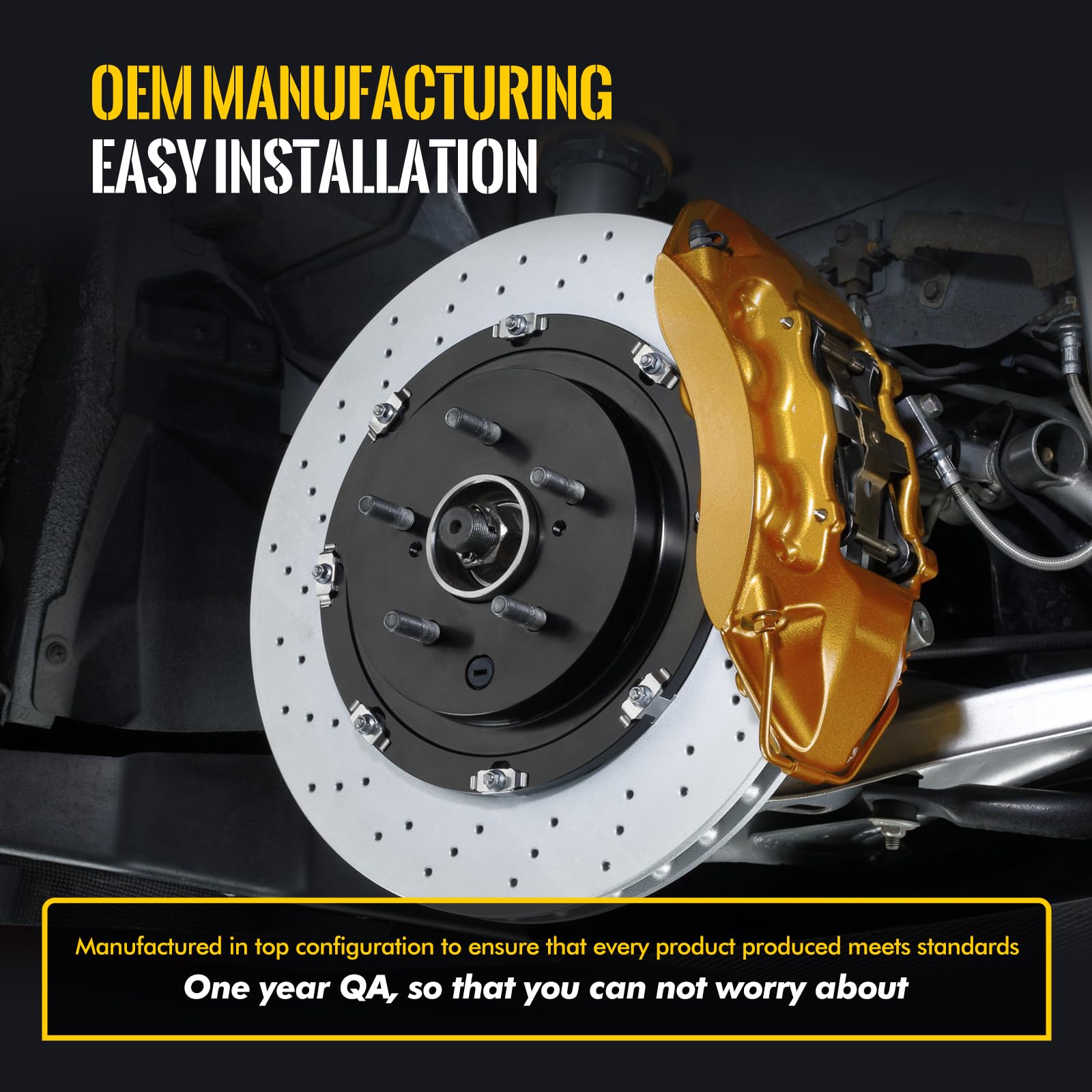 KUSATEC caliper installed on vehicle in garage demonstrating ready-for-road replacement
