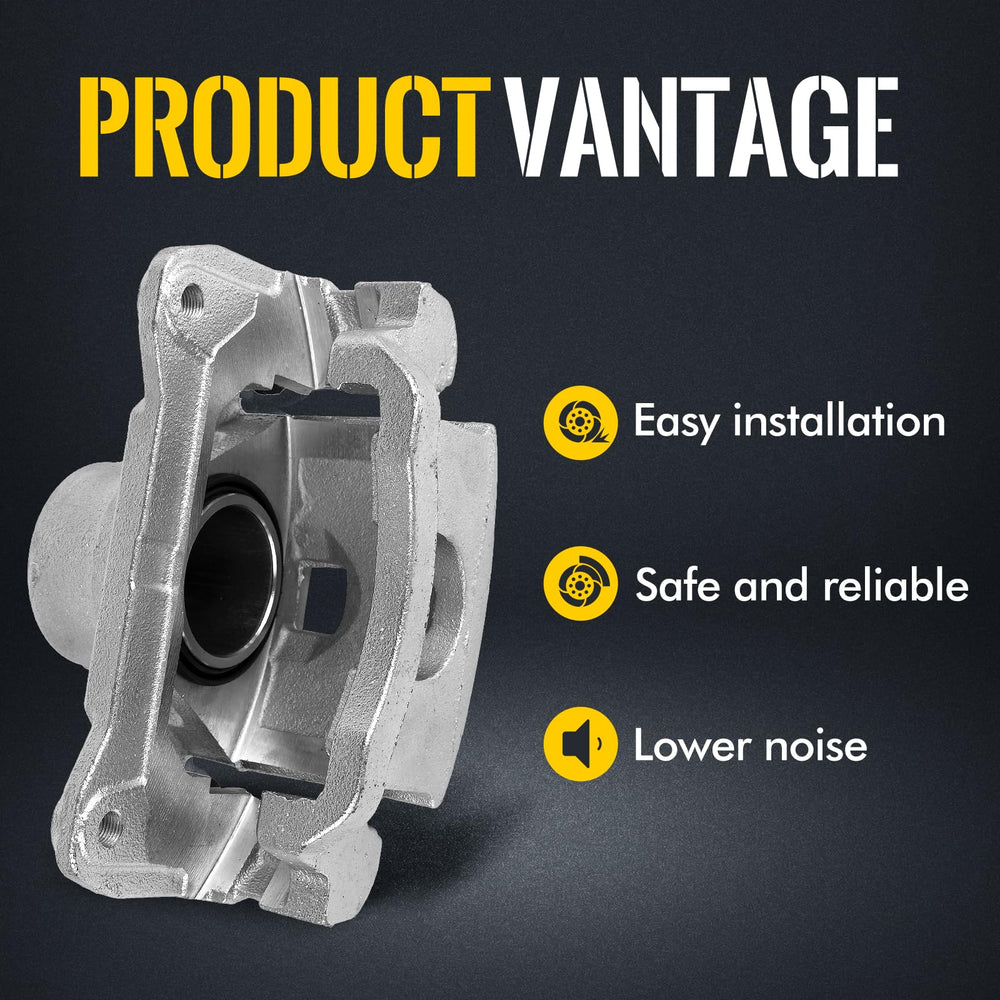 KUSATEC caliper with bracket side profile highlighting proper rotor alignment advantage