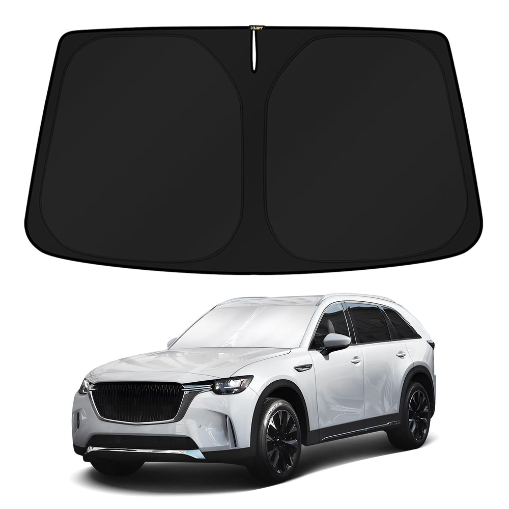 KUST front view of CX-90 sun shade showing full windshield coverage and protection