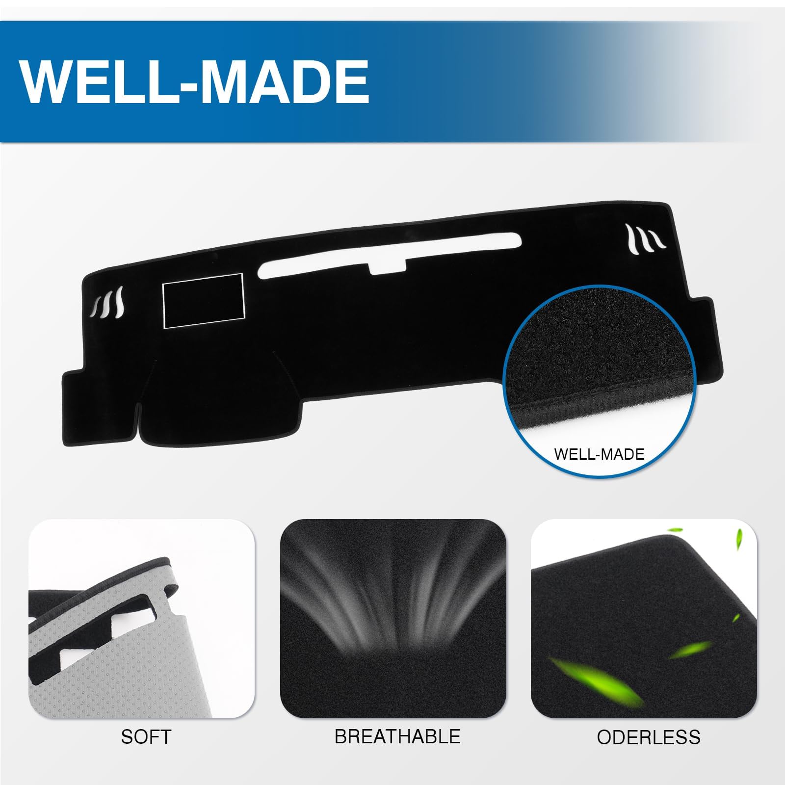 KUST dash cover in car installed view showing reduced windshield glare and clean look