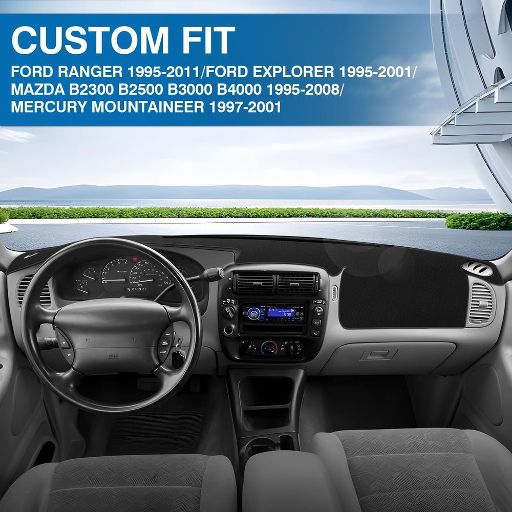 KUST dash cover installed in Ford Ranger reducing windshield glare
