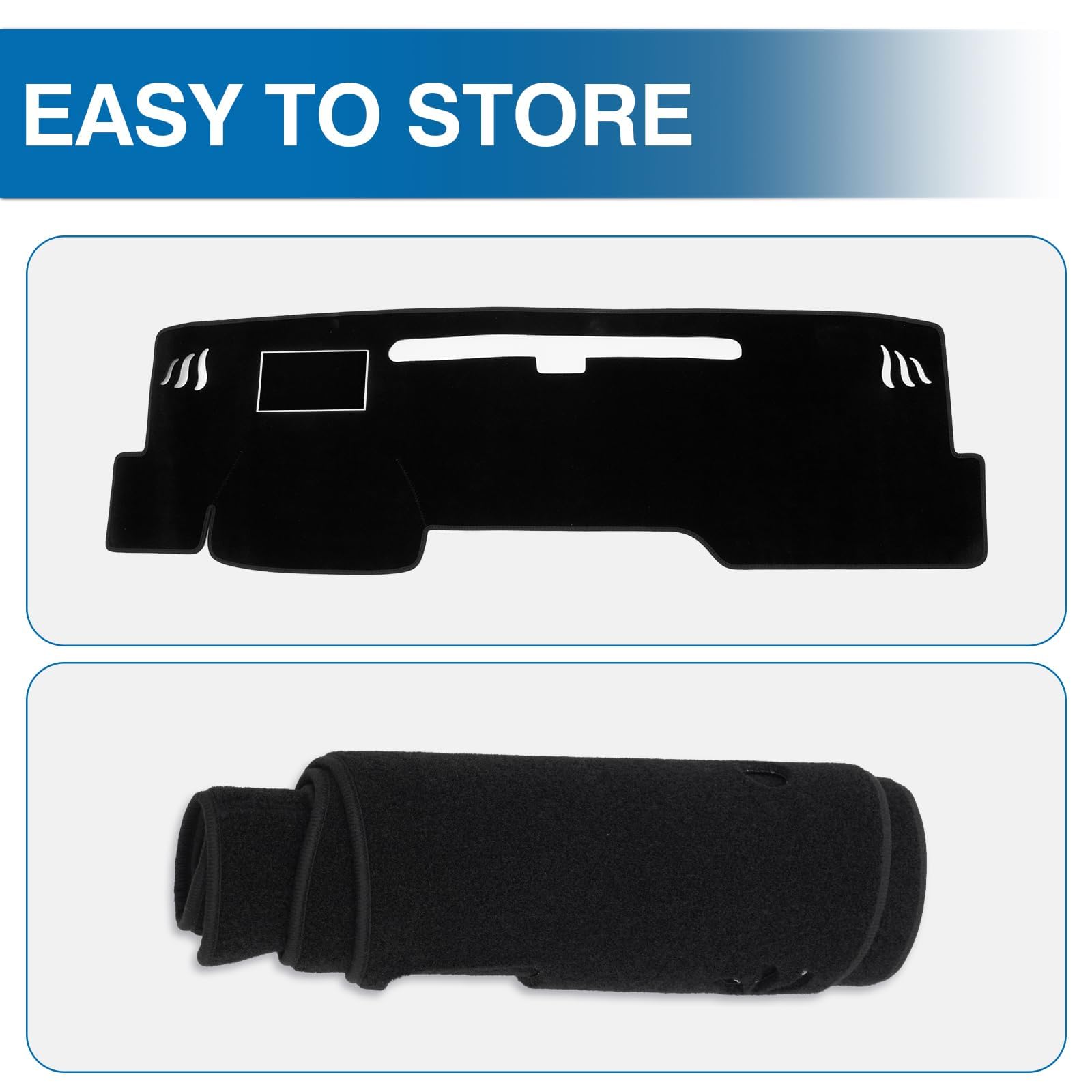 KUST dash cover size scale comparison showing custom fit for 2025-2026 Camry dashboard