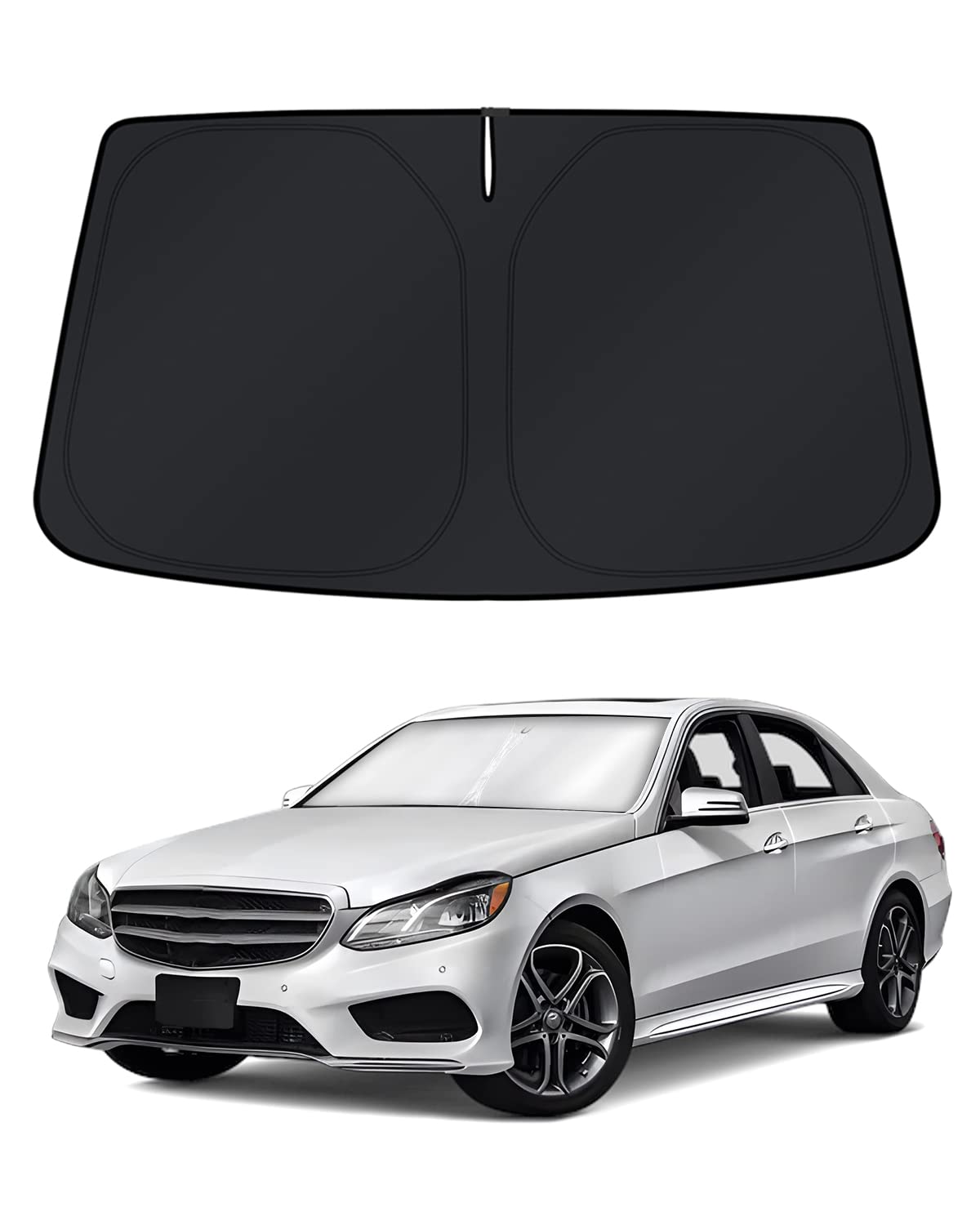 KUST windshield front view showing full E‑Class coverage and interior protection
