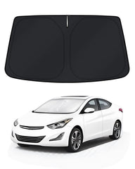 KUST sun shade installed in Elantra windshield showing full coverage and heat reduction