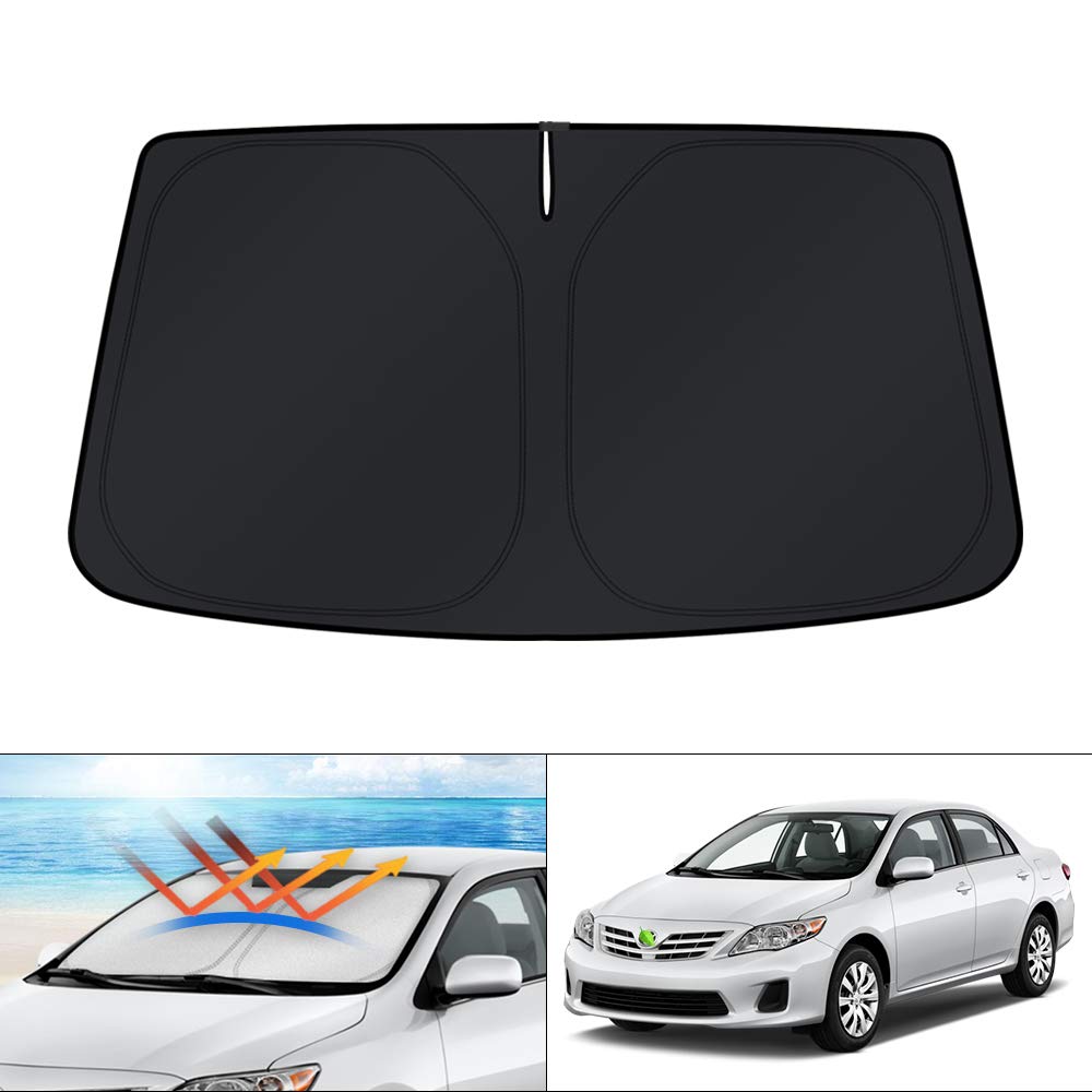 KUST front-fit windshield shade showing full coverage and perfect fit benefit