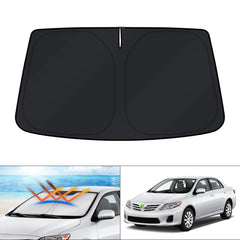KUST front-fit windshield shade showing full coverage and perfect fit benefit