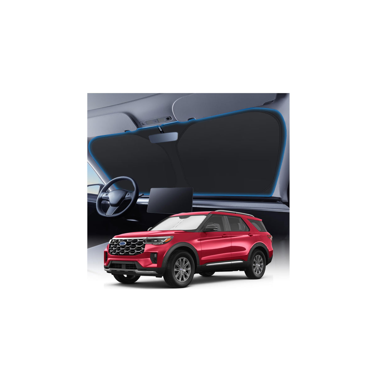 KUST front packaging for Ford Explorer shade showing full-coverage fit benefit