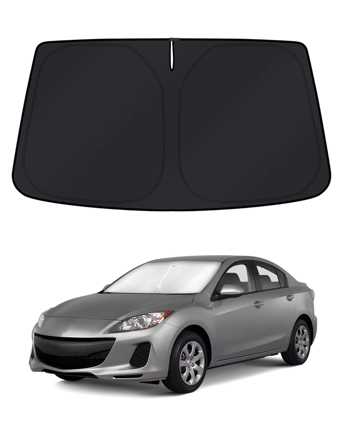 KUST front view of windshield shade packaging showing fit and protection