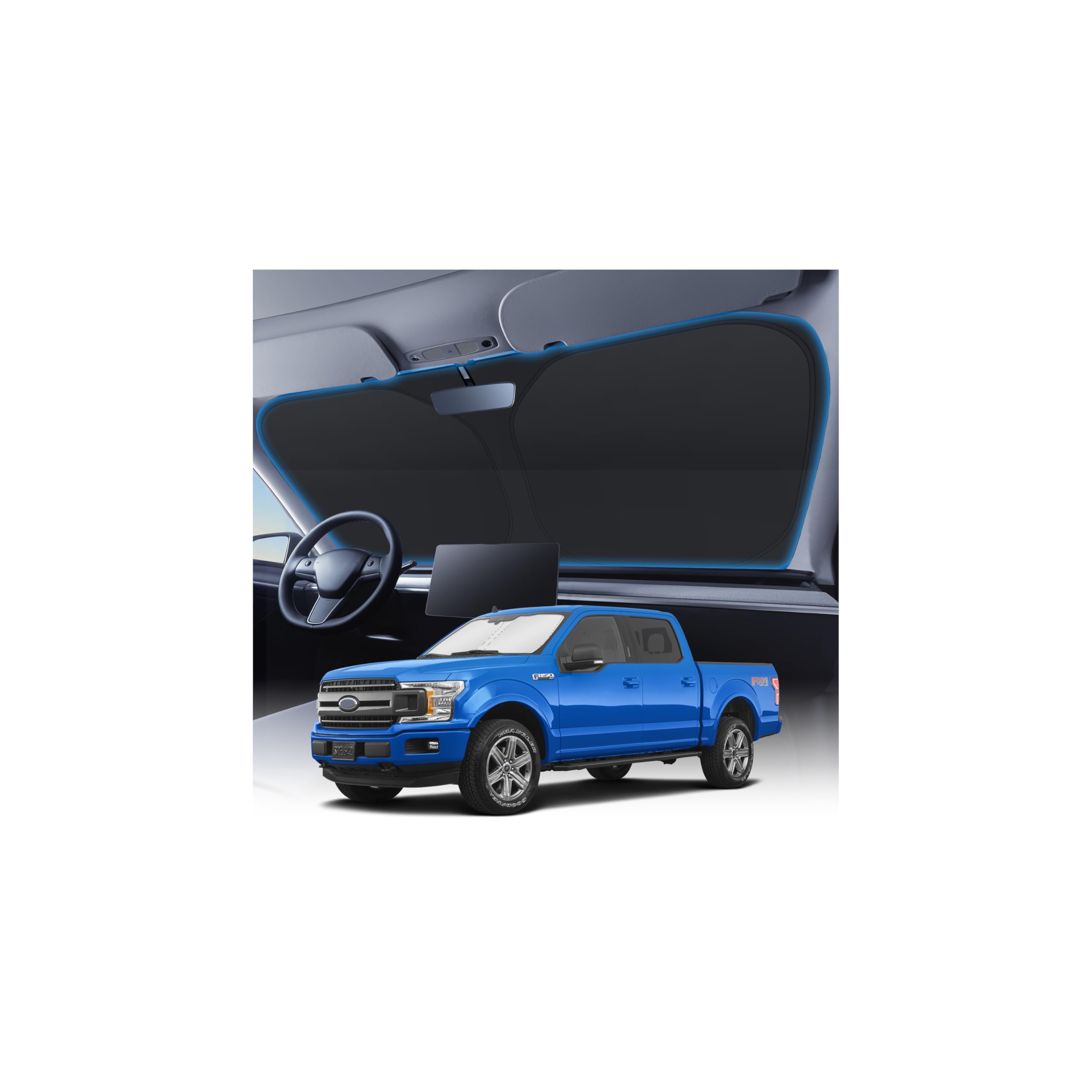 KUST front view of windshield shade showing full coverage and snug fit