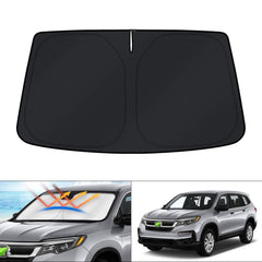 KUST front view of folded shade showing packaging and compact benefit