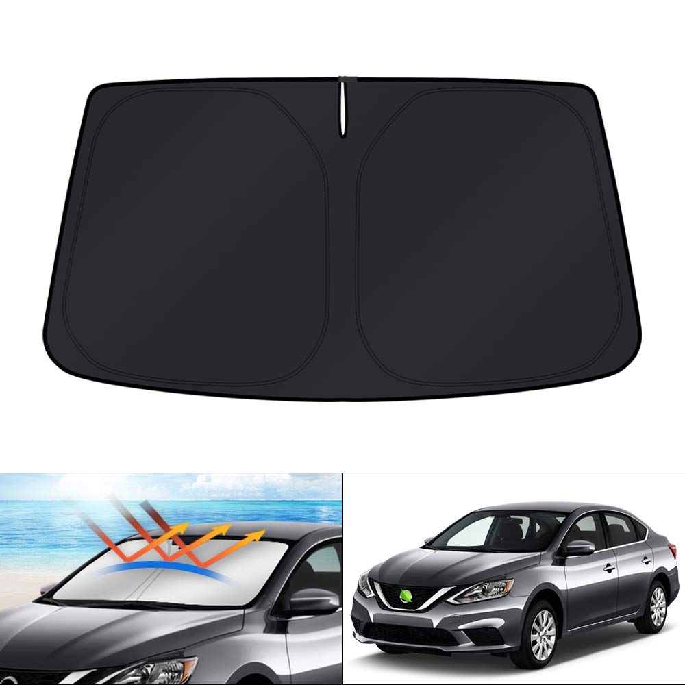 KUST front view installed on Nissan Sentra showing full windshield coverage and cooling benefit