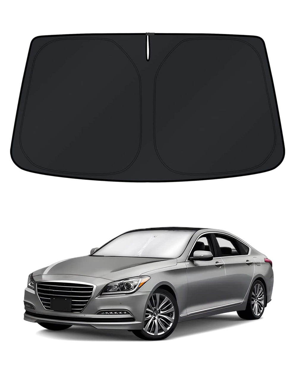 KUST front view of shade showing full windshield coverage and protection