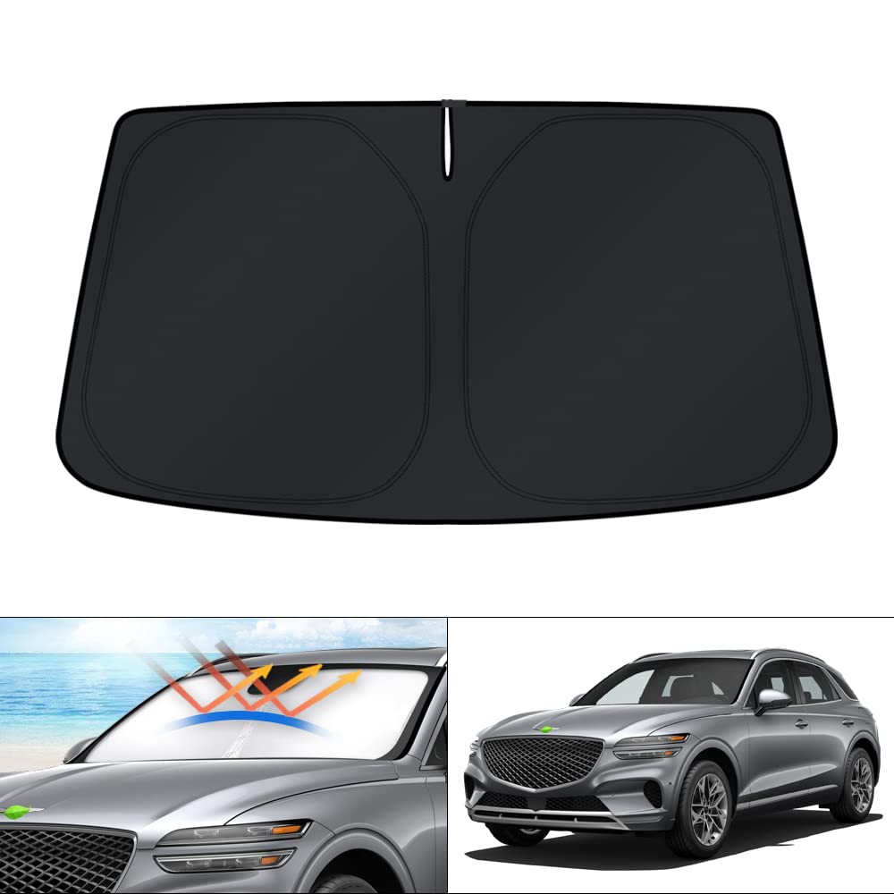 KUST front view of sun shade on windshield showing perfect GV70 fit and full coverage
