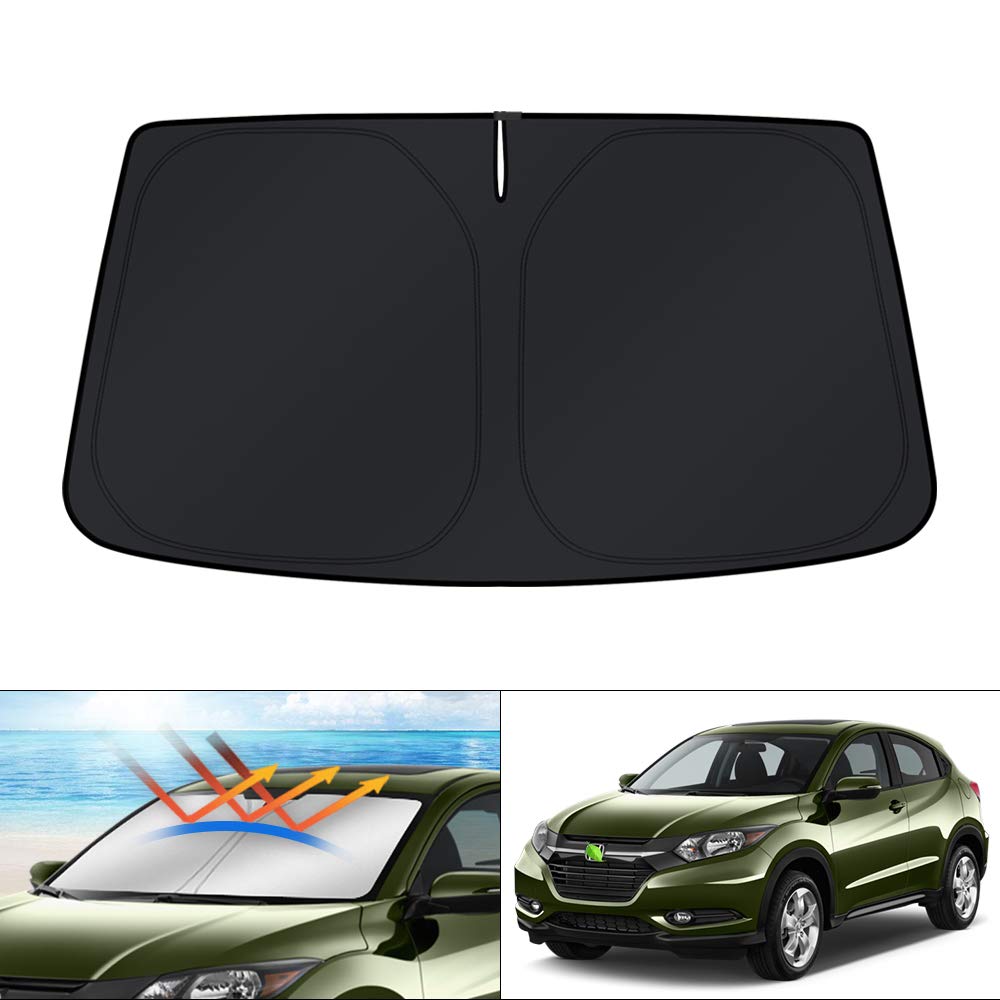 KUST front view of custom-fit shade showing full windshield coverage and easy placement
