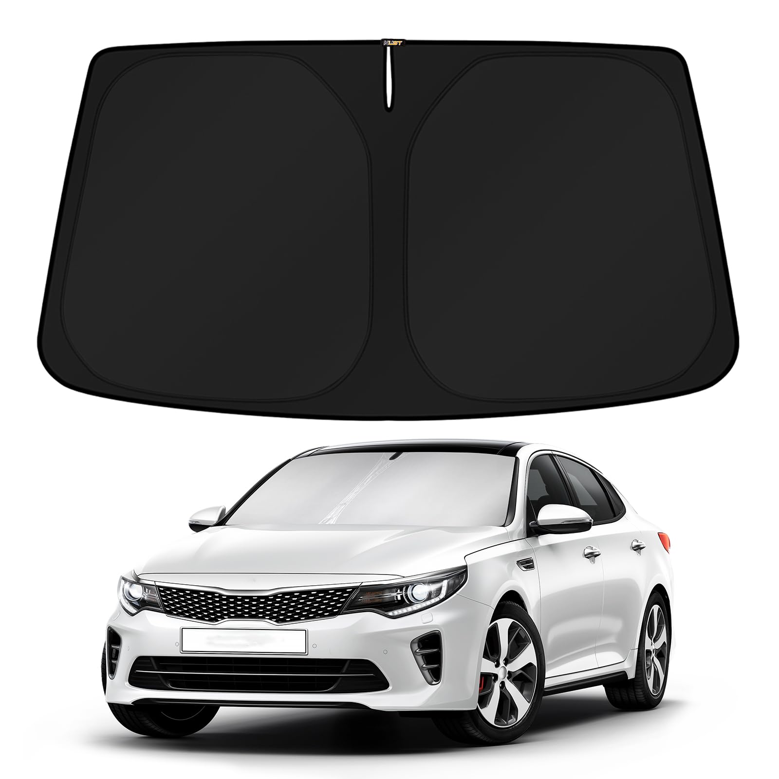 KUST front view sun shade fitted to Kia Optima windshield reduces cabin heat