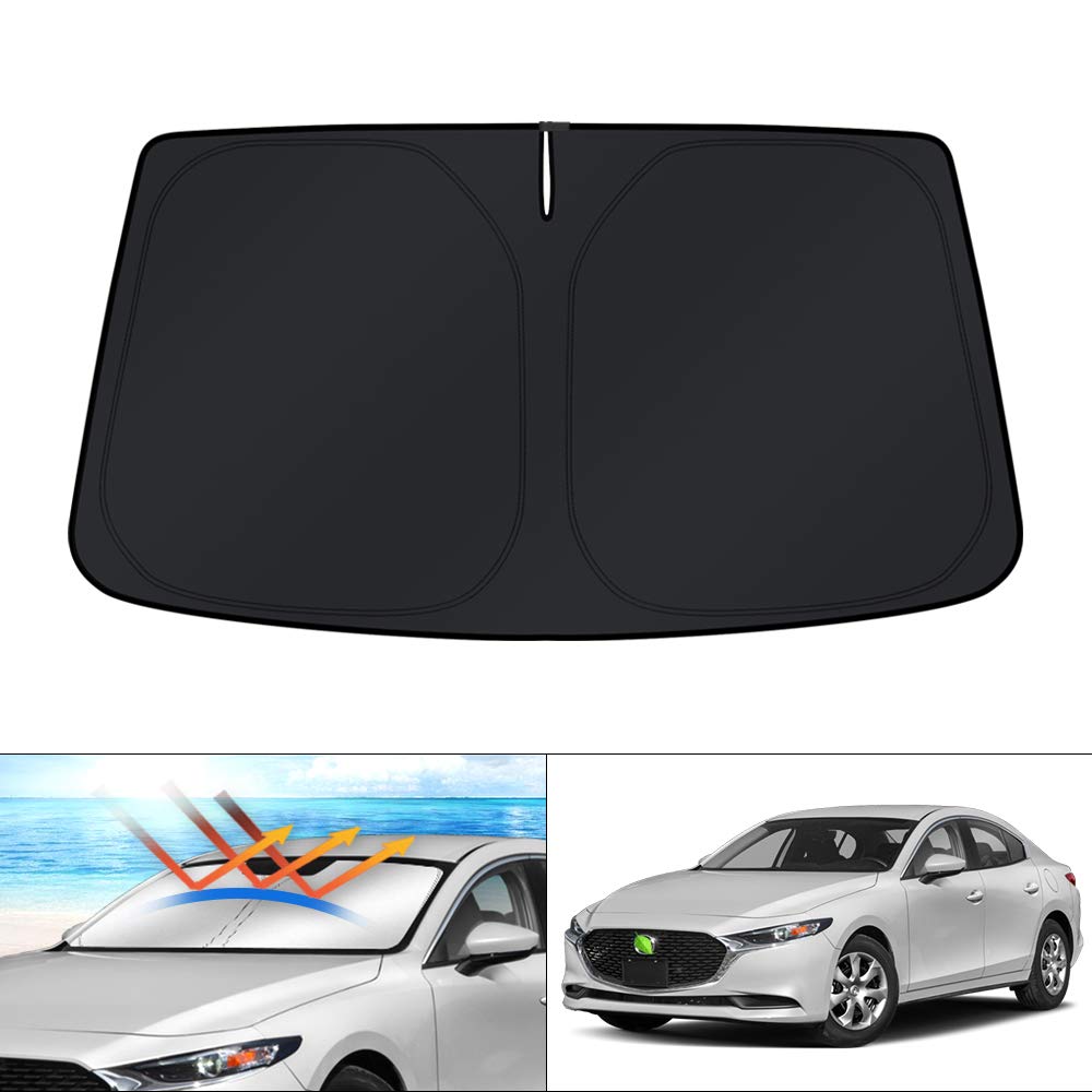 KUST Mazda 3 front view installed showing full windshield coverage and sun protection