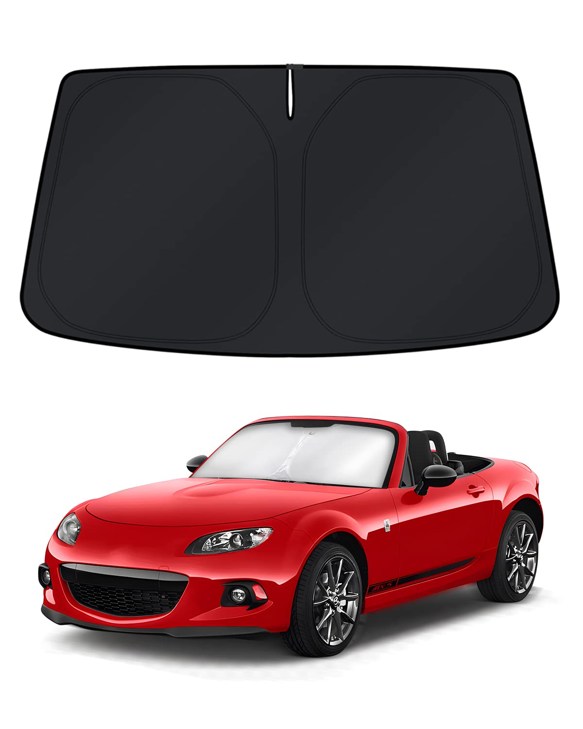 KUST front view showing custom fit on Mazda Miata windshield and sun protection