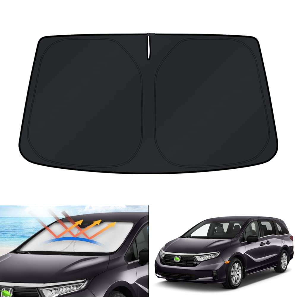 KUST front view of packaged Odyssey sun shade showing fit benefit