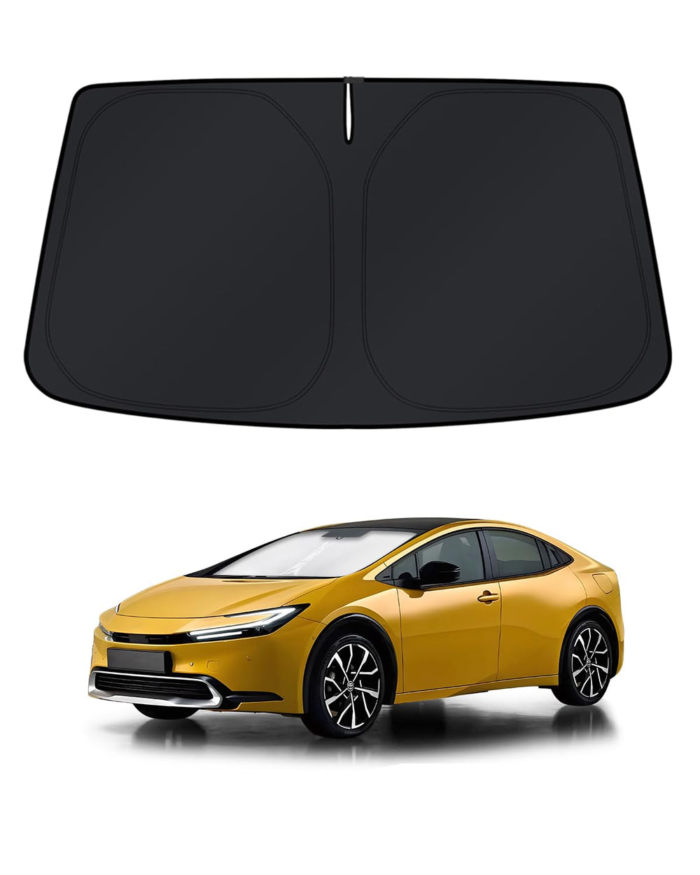 KUST front view of custom-fit Prius sun shade showing full windshield coverage and protection