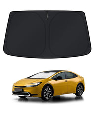 KUST front view of custom-fit Prius sun shade showing full windshield coverage and protection