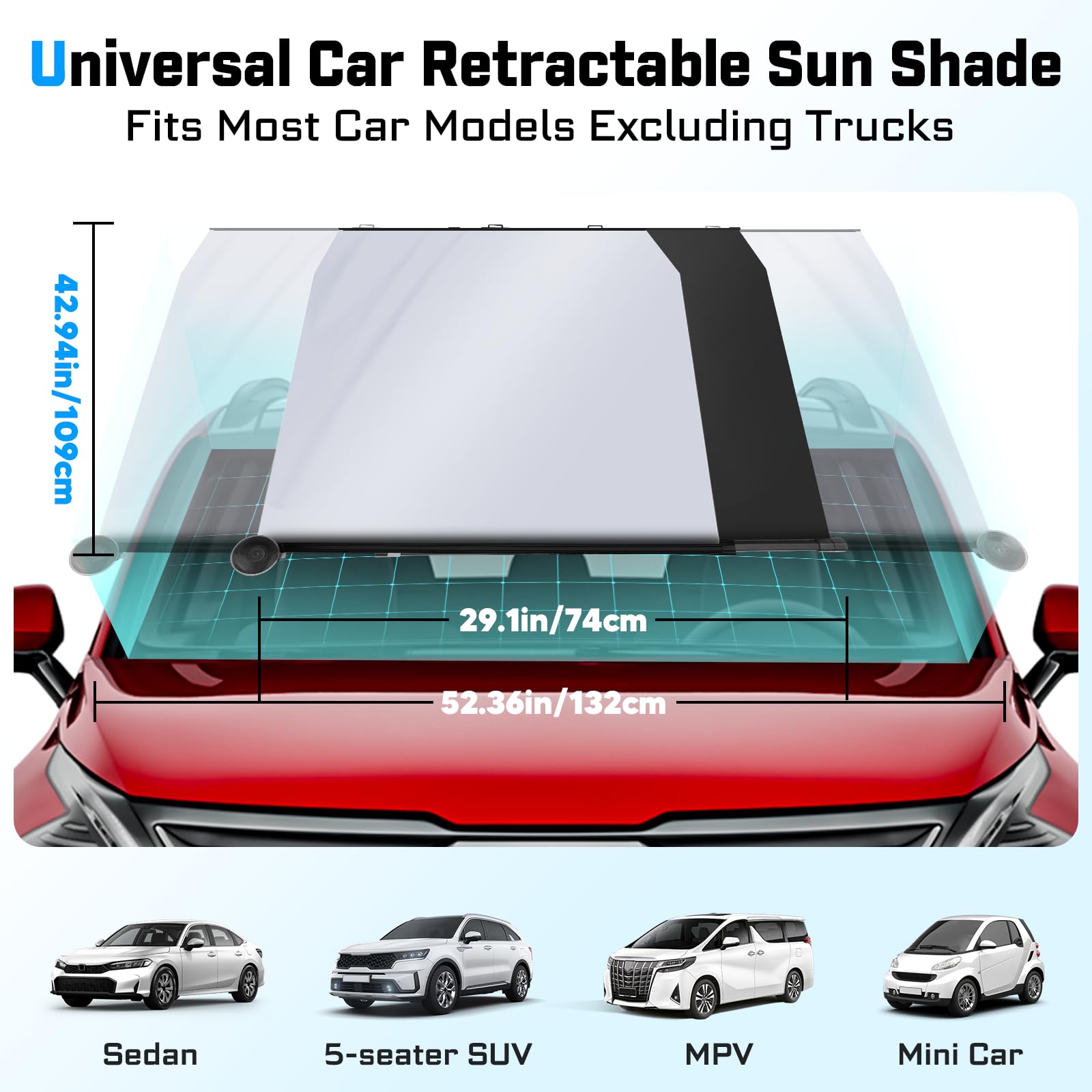 KUST sunshade fully deployed in car reducing glare and cooling interior