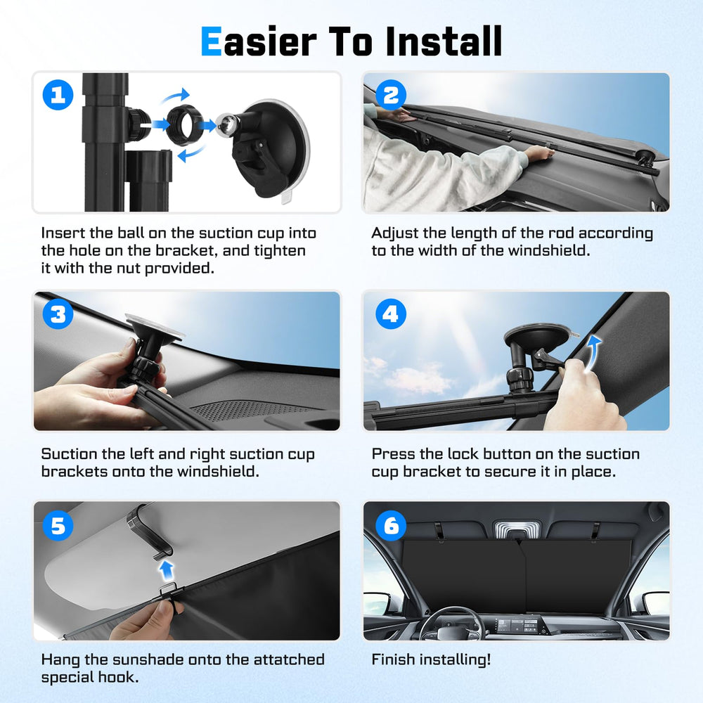 KUST shade neatly retracted under windshield saving storage space