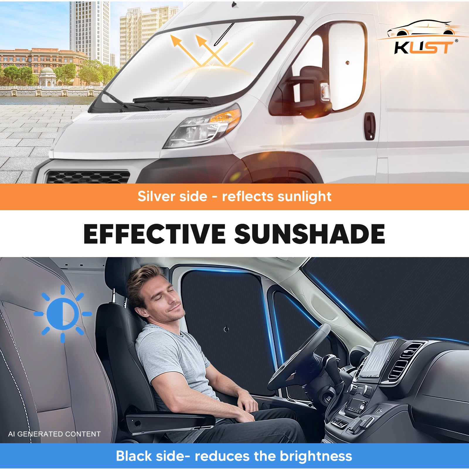 KUST small side panel placed on front window for modular coverage