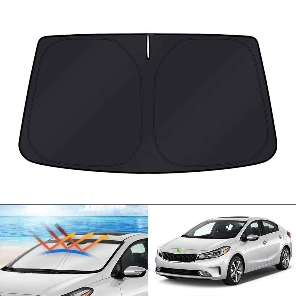 KUST front view fitted on Kia Forte windshield showing full coverage and cooling benefit