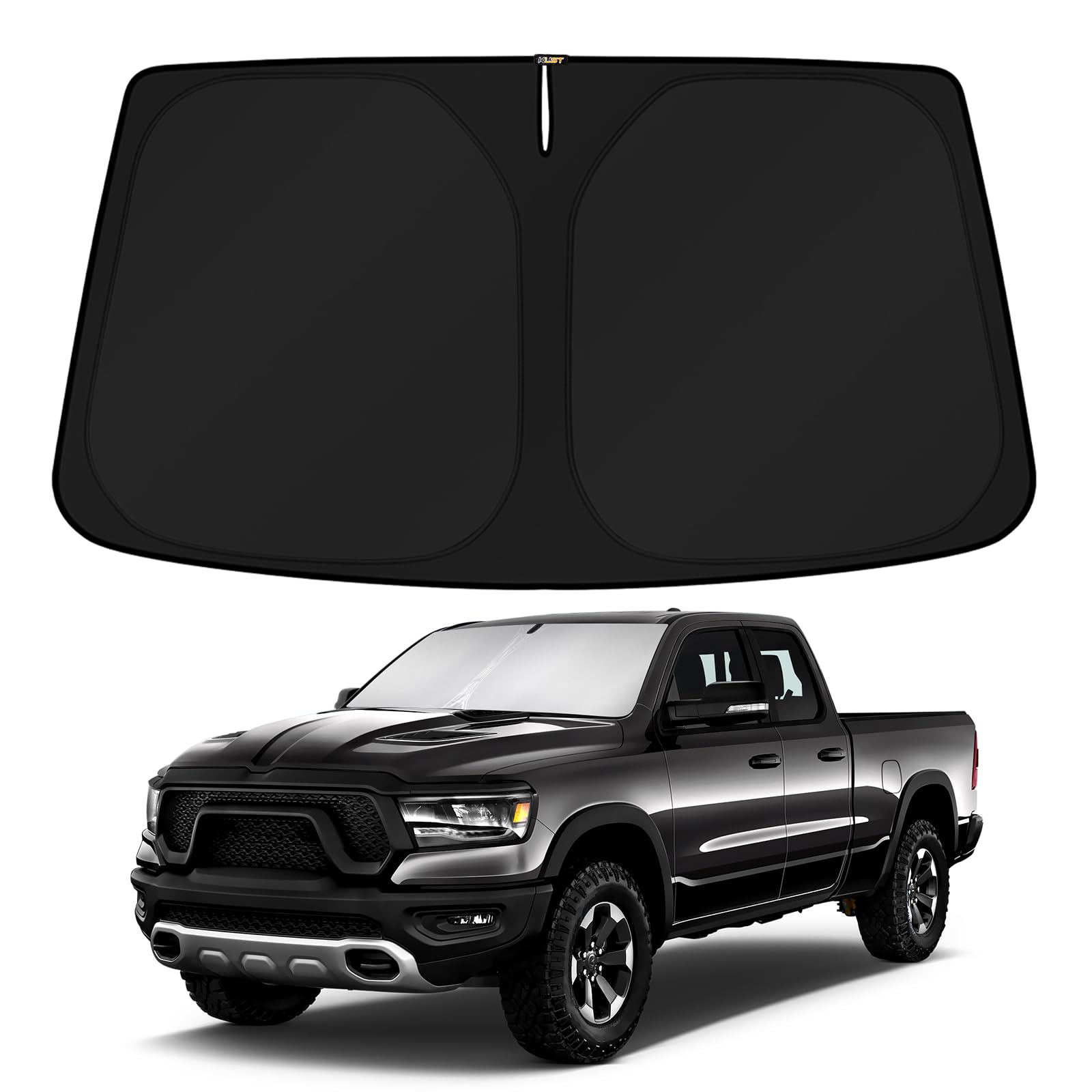 KUST front view of full windshield shade protecting truck interior