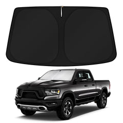KUST front view of full windshield shade protecting truck interior