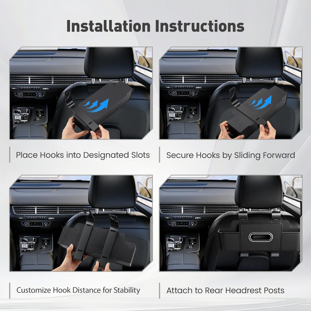 KVEKVE hooks attached to headrest for secure, tool-free installation
