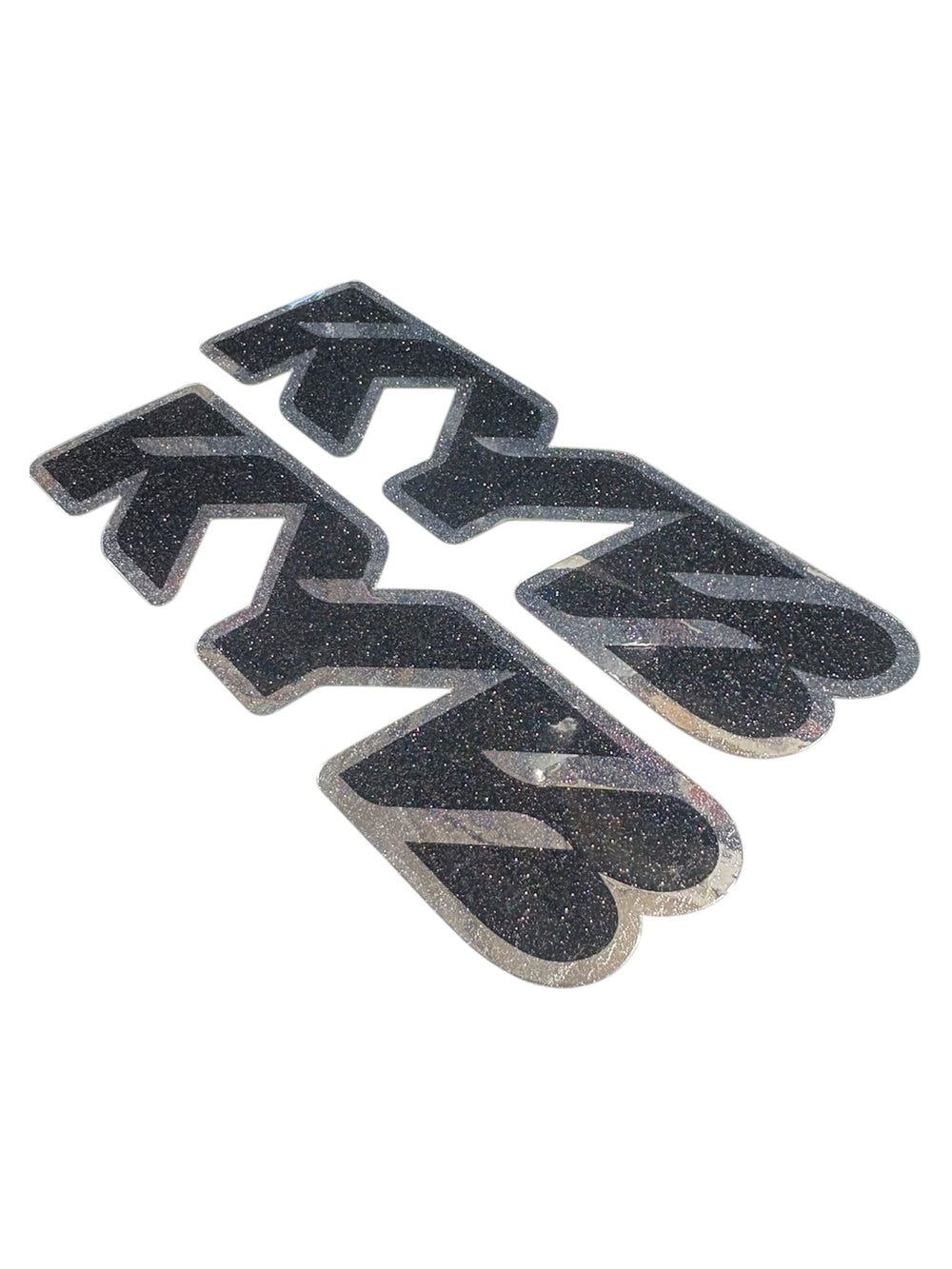 Generic KYB chrome Apollo silver front packaging showing two fork decals for quick upgrade