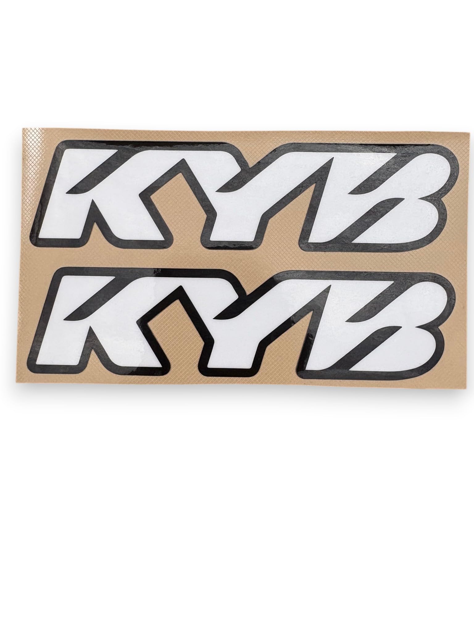 KYB sticker side angle reflecting light showing chrome shine that enhances visibility