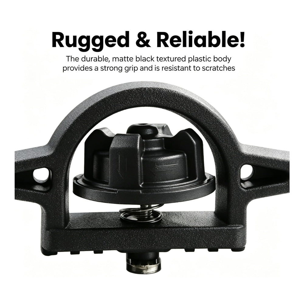 Kyumvio anchor installed in a Tacoma bed track, demonstrating secure tie-down benefit