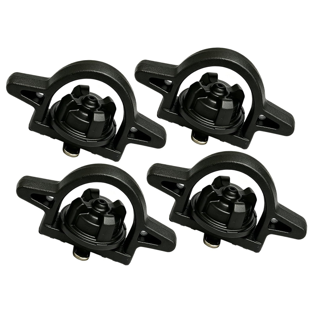 Kyumvio front view of four bed cleat anchors, showing fit and restore functionality