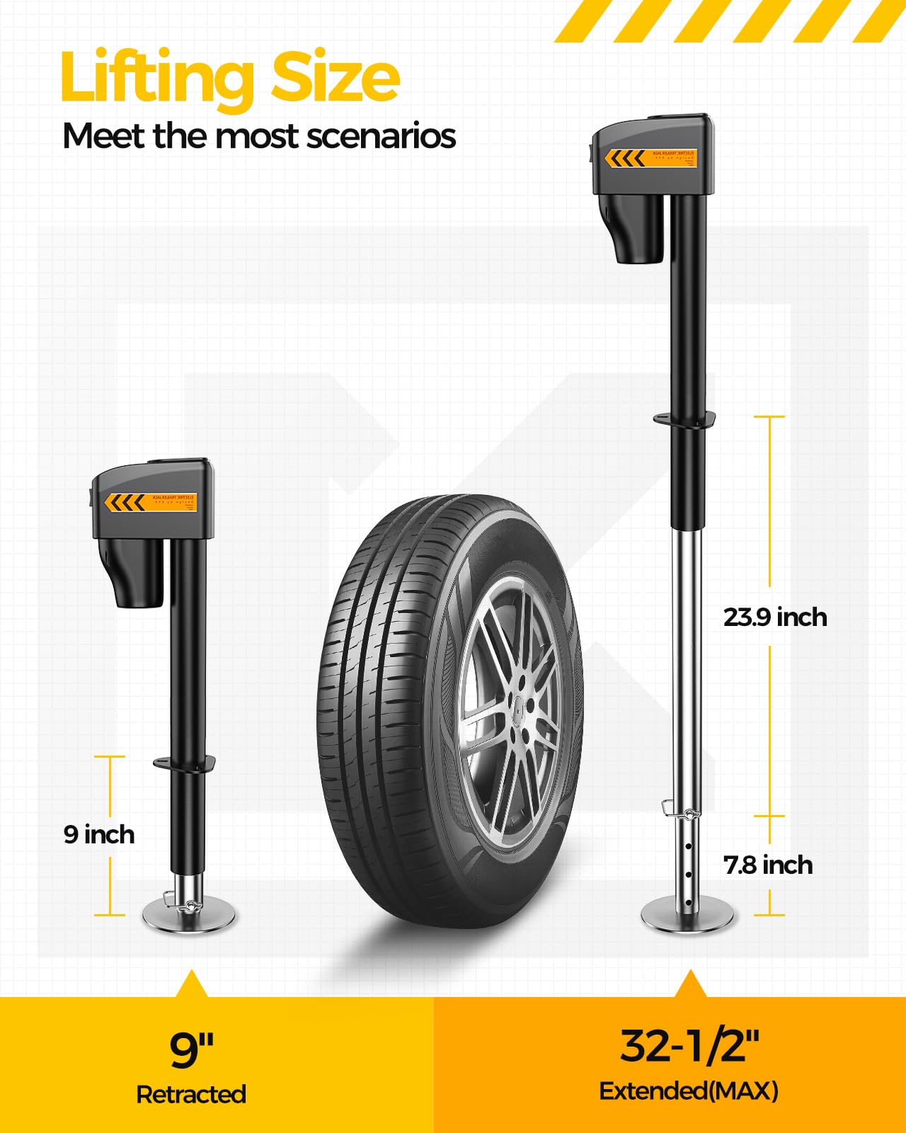 KYX jack fully extended to 32 inches showing wide height range