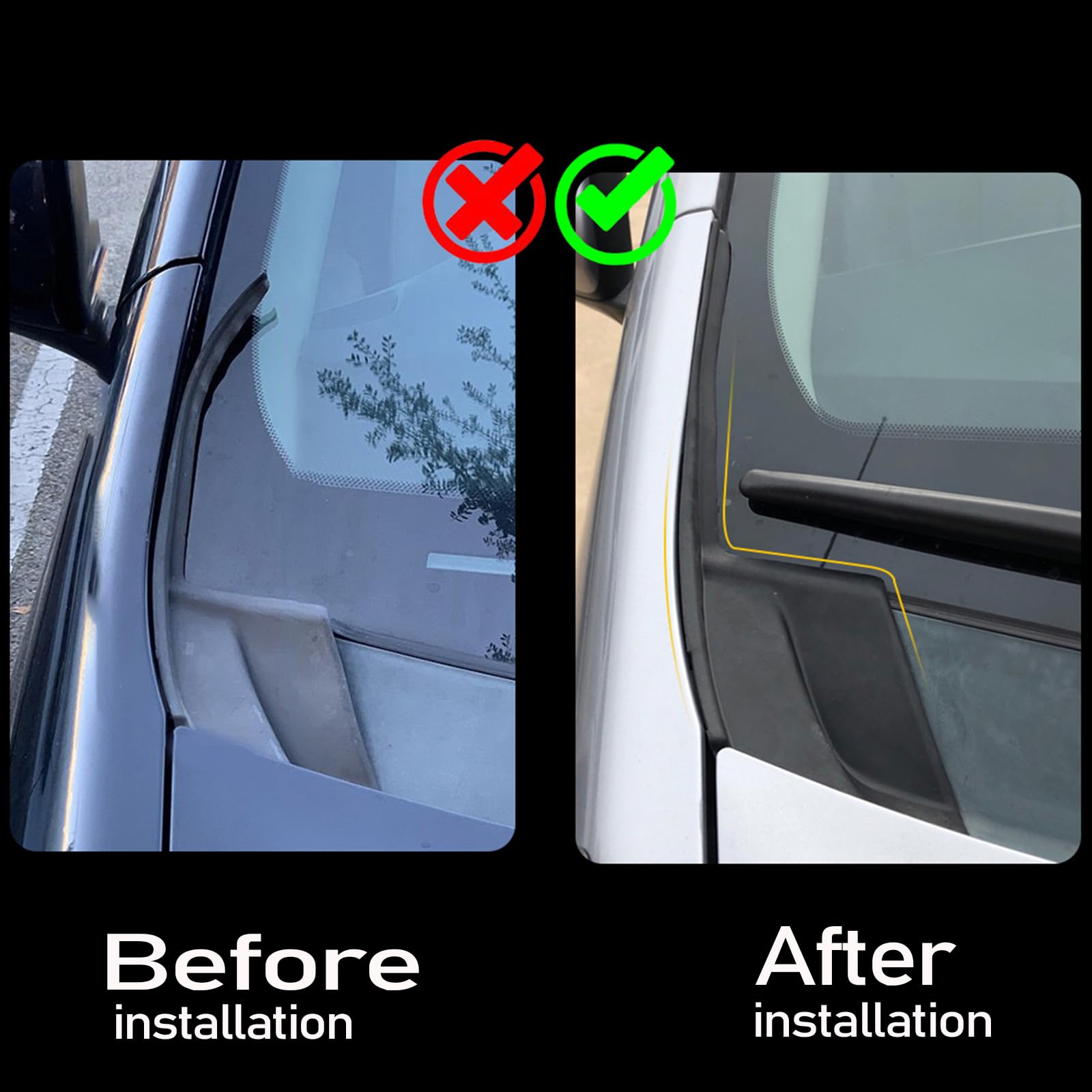 KYYET passenger side installed trim showing proper fitment and wind protection