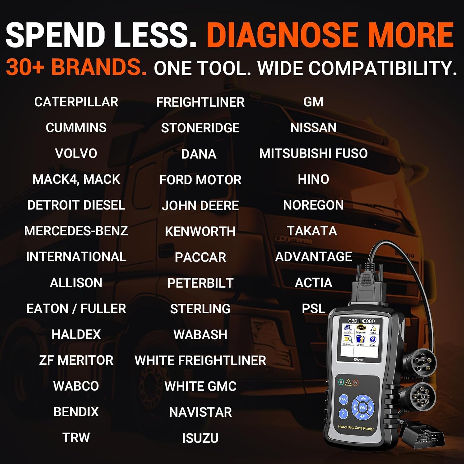 KZYEE KC601 connected to truck diagnostic port enabling immediate fault reading