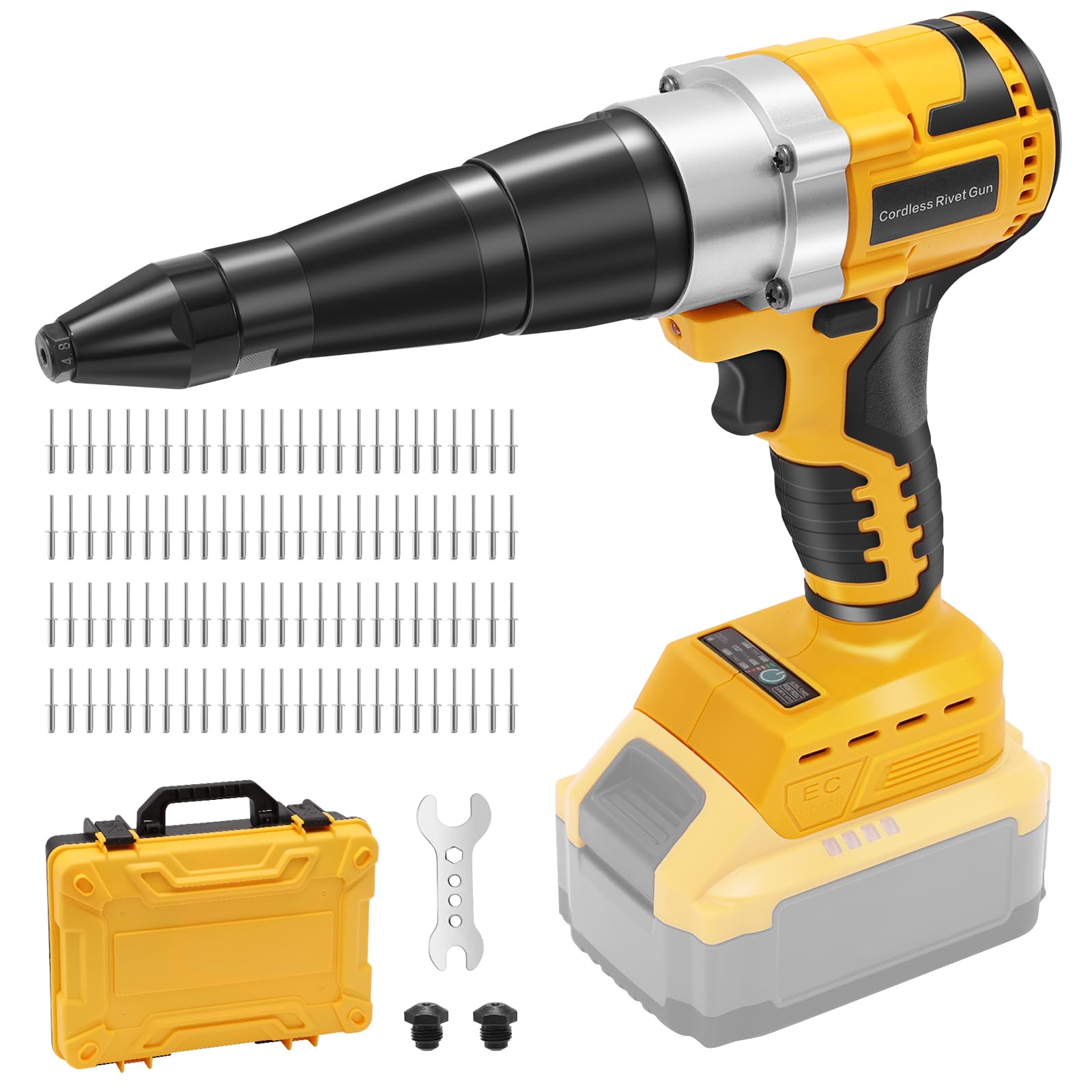 Labfintom front view of rivet gun showing compact profile and balance for easy handling